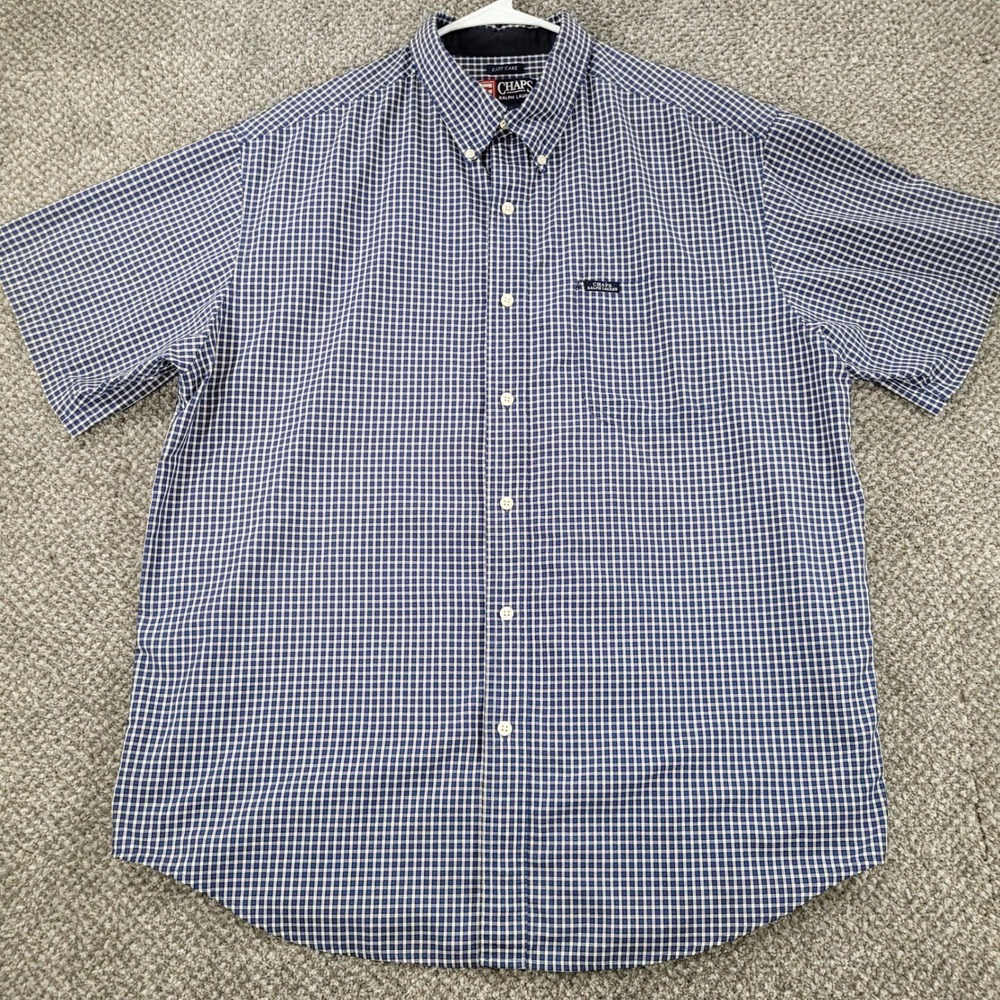 Chaps Ralph Lauren Mens XL Blue Gingham Short Sleeve Button Down Shirt Easy Care